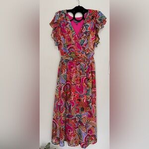 Donna Ricco Pink and Red Paisley Midi Dress
